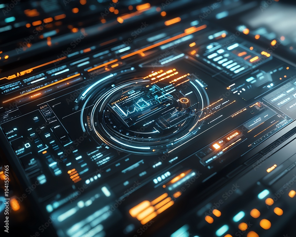 Poster 3D rendering of digital document management system, virtual interface with files in the background, modern and efficient design, futuristic tech visuals