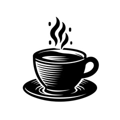 Charming Black & White a cup of Coffee on Silhouettes background design.
