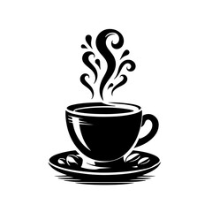 Charming Black & White a cup of Coffee on Silhouettes background design.
