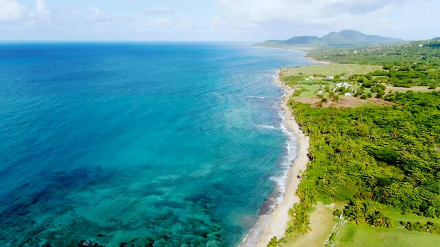 Playa El Cocal, Fajardo, Puerto Rico - A Beautiful Beach Famous For Its Soft Golden Sand and Crystal-clear Turquoise Waters - Drone Flying Forward
