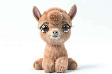 Obraz premium Adorable cartoon alpaca on white background