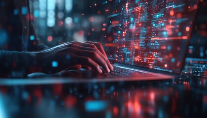 Businessman managing digital documents with a laptop, surrounded by graphic elements, 3D rendering, modern and professional design, techinspired visuals