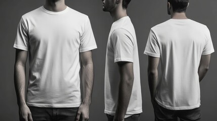 Men's white t-shirt template viewed from different angles