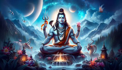 Shiva Meditation Under the Moon