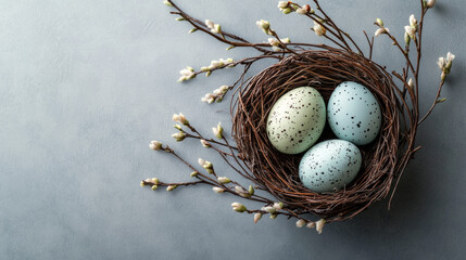 Easter eggs in a nest, High resolution Image