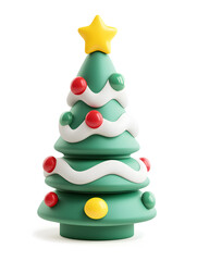 Cute 3d model of Christmas fir tree with decoration isolated on white background