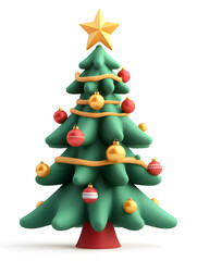Fototapeta premium Cute 3d model of Christmas fir tree with decoration isolated on white background
