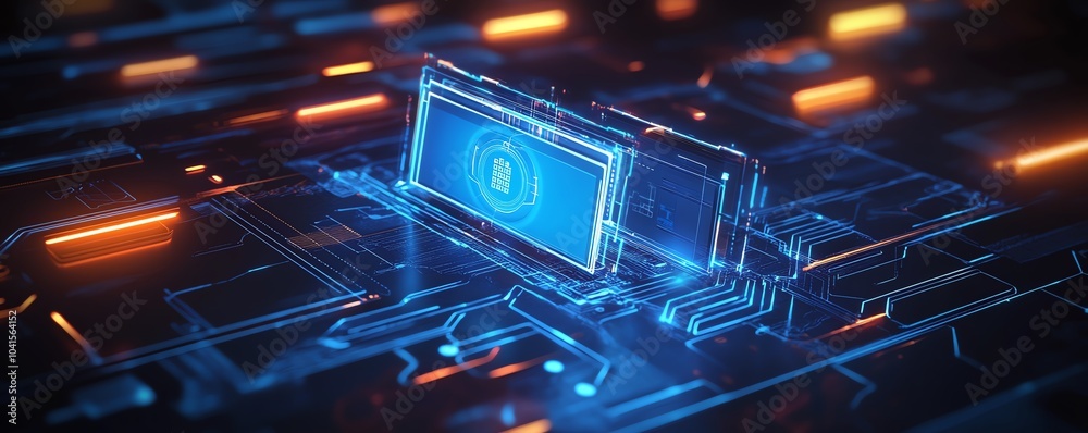 Poster Digital document management system concept with virtual interface, files in the background, 3D rendering, sleek and modern design, hightech visuals