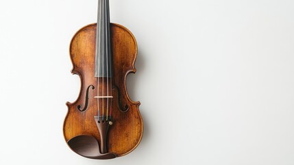 Fototapeta premium Vintage violin displayed from the front against a white background