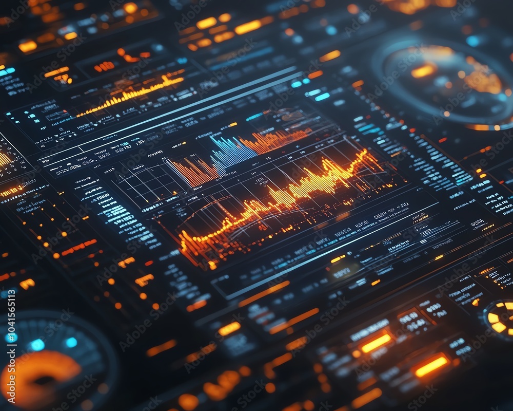 Fototapete financial analysis interface with various charts and graphs displayed, 3d rendering, clean and organ