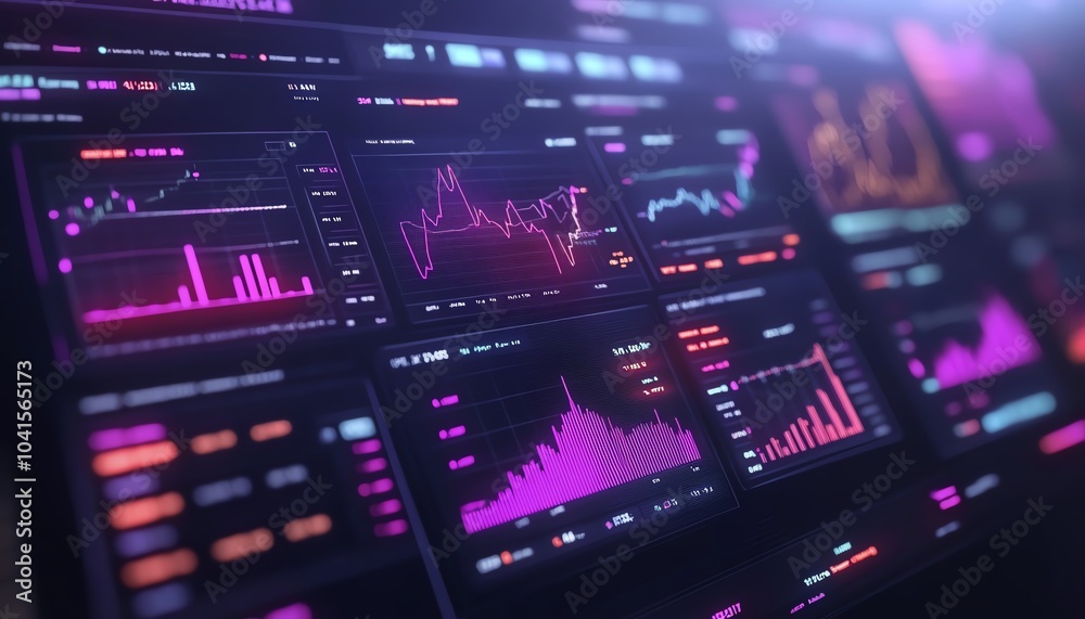 Aufkleber interactive digital financial analysis dashboard displaying charts and graphs, 3d rendering, modern 