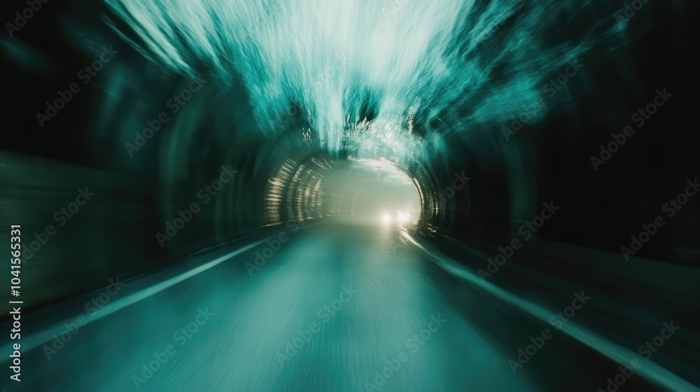 Poster blurred abstract motion on a road within a glass tunnel submerged underwater