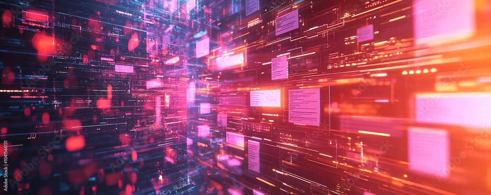 Leinwandbilder virtual files in a digital document management system concept, 3d rendering, modern aesthetics, orga