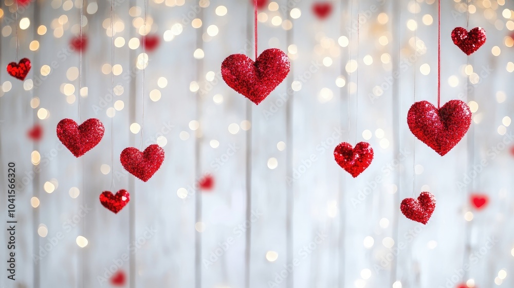 Poster white backdrop adorned with red heart shaped sparkles for a festive touch