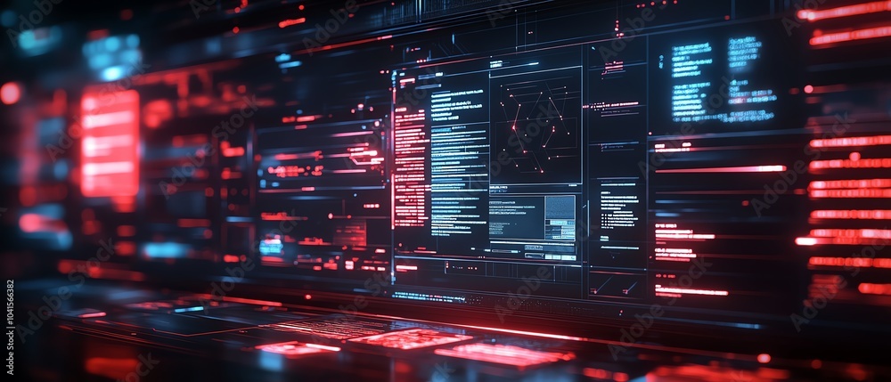 Poster Virtual interface with files for digital document management system, 3D rendering, futuristic and organized design, sleek hightech visuals