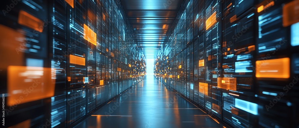 Aufkleber Virtual interface with files for digital document management system, 3D rendering, futuristic and organized design, sleek hightech visuals