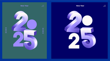 Happy New Year 2025 design with unique 3D numbers on a blue background. Premium vector design for Happy New Year 2025 greetings and celebrations.