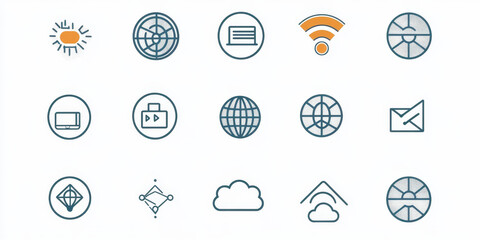 Fototapeta premium Networking set icons. Cloud, connections, globe, wireless, internet, communication, technology, and connectivity concept.