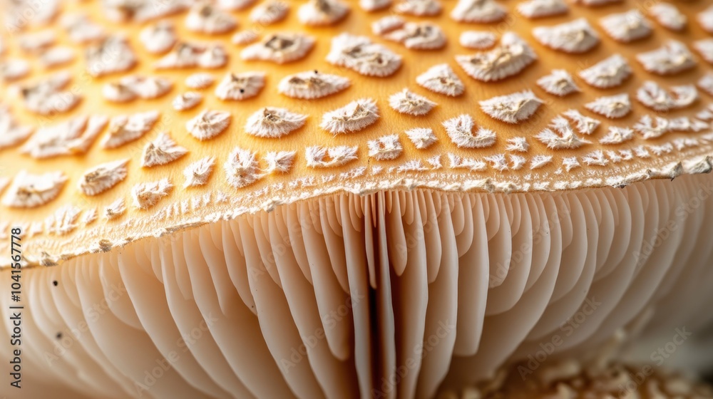 Poster intricate textures and organic forms of a mushroom cap captured in close up photography