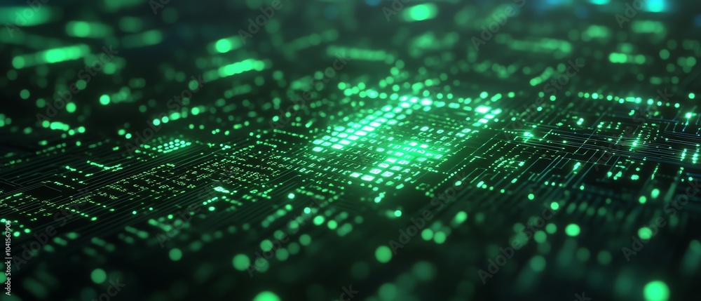 Fototapete 3d rendering of ai text with a vibrant green digital code backdrop, sleek design, hightech visuals, 
