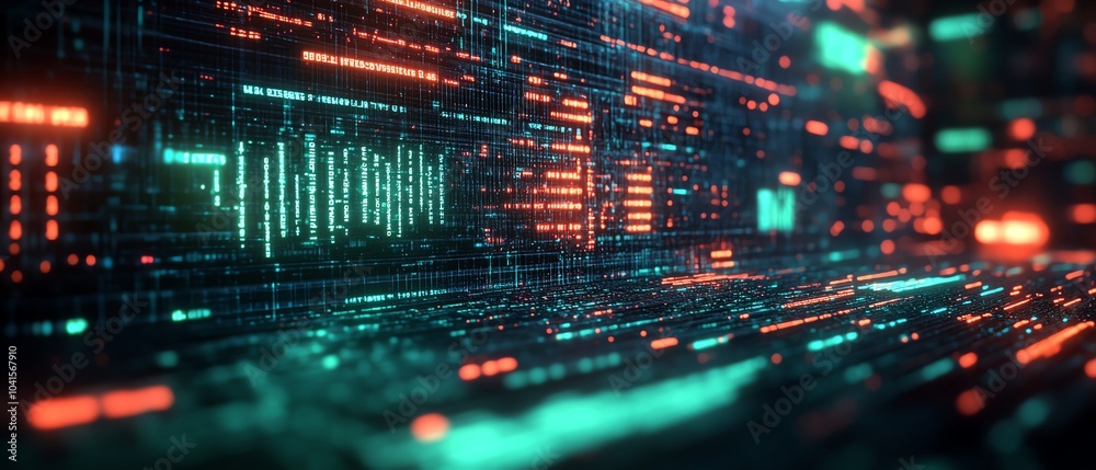 Fototapete 3d rendering of ai text with a vibrant green digital code backdrop, sleek design, hightech visuals, 