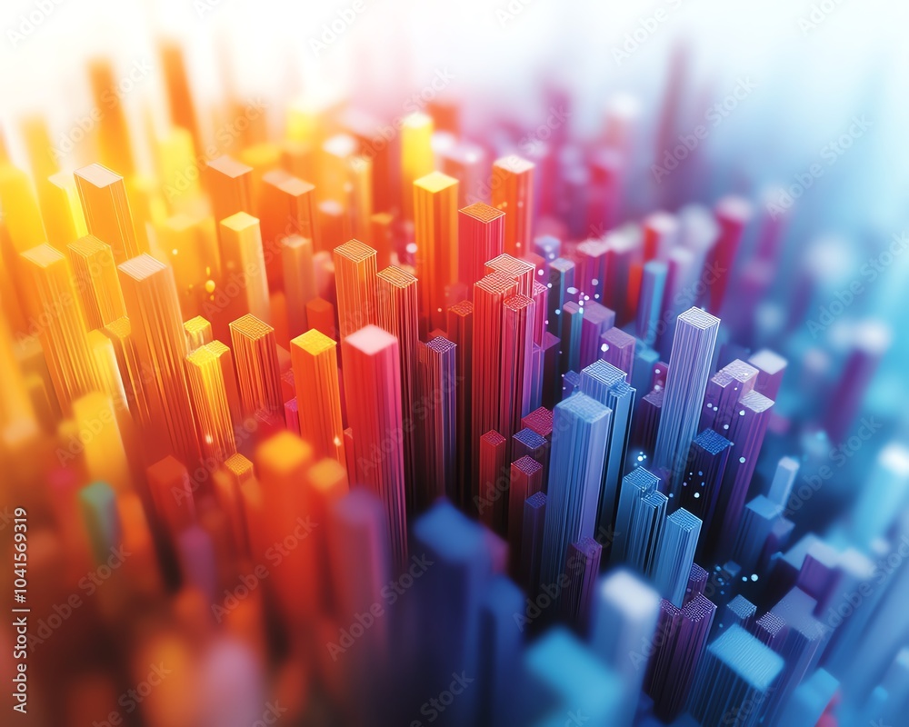 Fototapete abstract visualization of data analytics on a light background, 3d rendering, modern design, vibrant