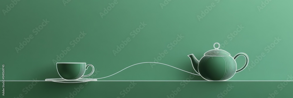 Poster a simple line drawing illustrates a teapot and cup against a soothing green backdrop, emphasizing mi