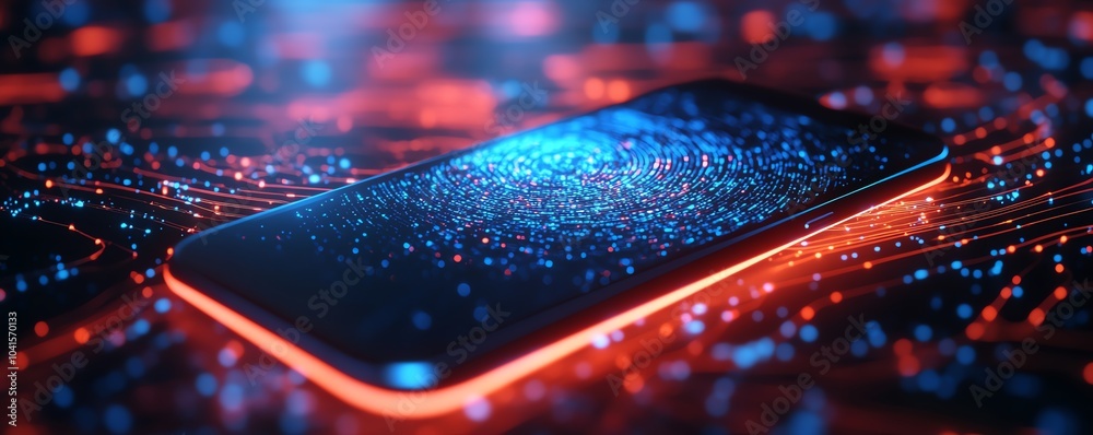 Aufkleber cybersecurity icon on a smartphone with an intricate wireframe background, 3d rendering, contemporar