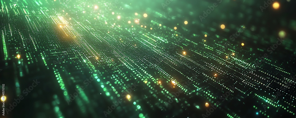 Poster green digital code background featuring prominent ai text, 3d rendering, futuristic and sleek design