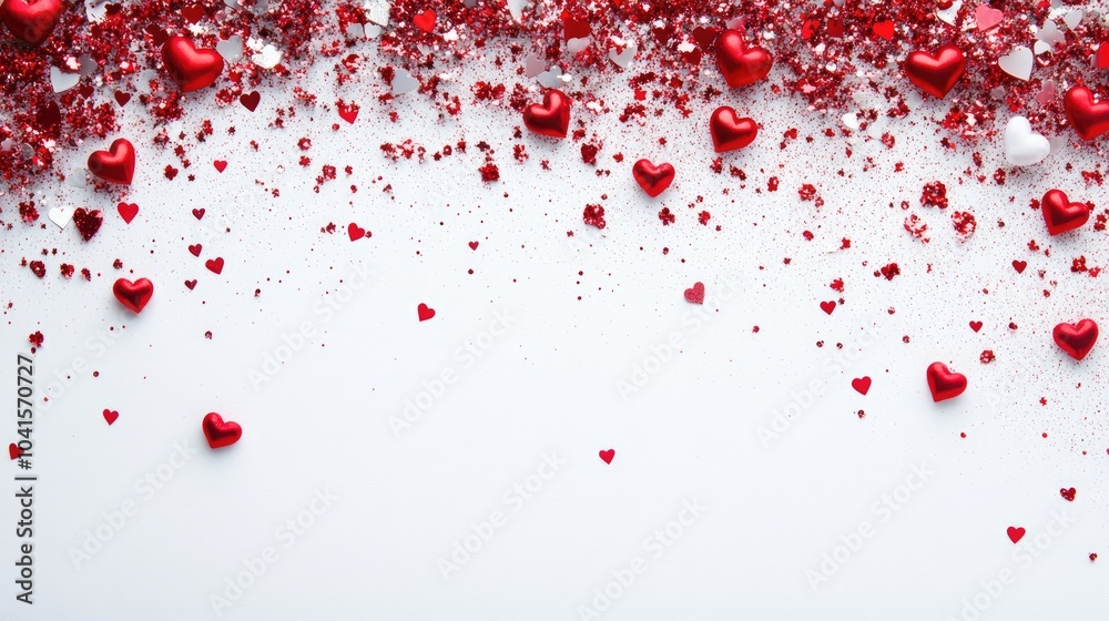 Poster white backdrop adorned with red heart shaped sparkles for a festive touch