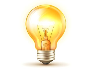 Bright Glowing Lightbulb Icon Representing Ideas and Innovation on White Background