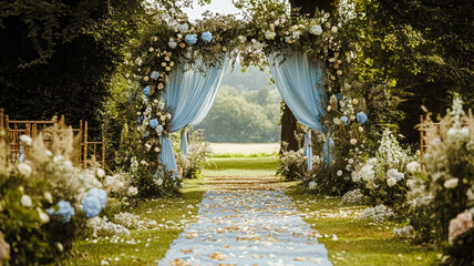 Cottage wedding decoration in the countryside, floral decor and event celebration, flowers, wedding aisle, wedding cake and tablescape, English country style idea