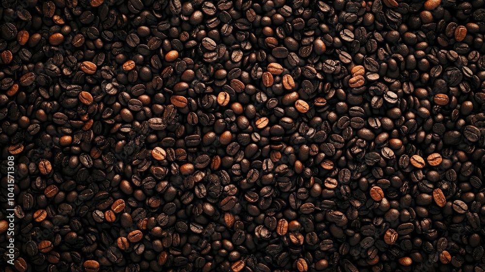 Poster aerial perspective of a backdrop featuring sections of dark brown coffee beans exuding an inviting a
