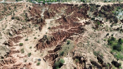 Aerial photo of Tatacoa Desert or Valley of Sorrows, the second largest arid zone in Colombia