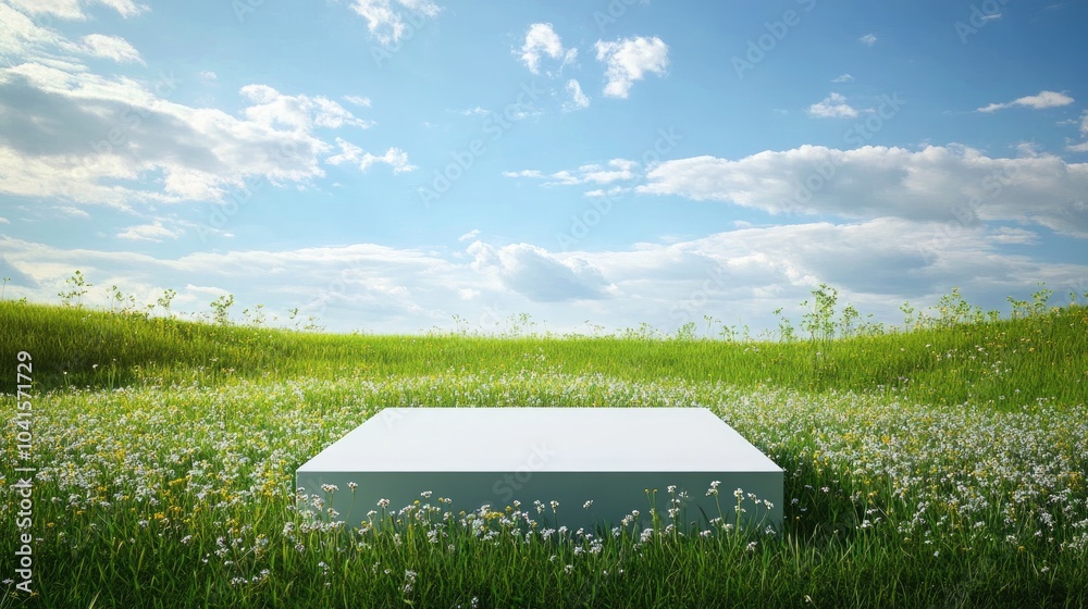 Aufkleber Meadow stage for product showcase featuring a natural background ideal for advertisement concepts and presentations AI generated design template for display ideas