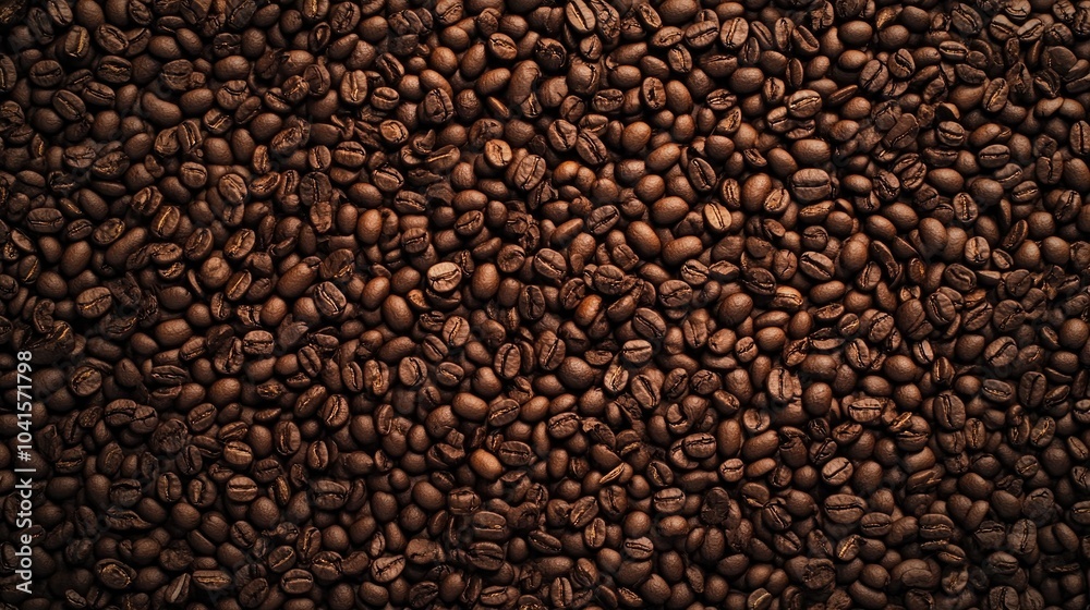 Poster aerial perspective of a backdrop featuring sections of dark brown coffee beans exuding an inviting a