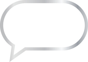 Naklejka premium 16x9 aspect ratio silver metallic speech bubble with oval shape. Blank outline talk balloon with sharp, downward-pointing triangular tail on the left on transparent background. 