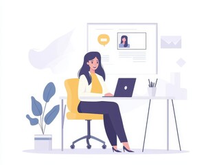 Businesswoman hosting a virtual coaching session via video conference, modern remote work setting, digital coaching concept