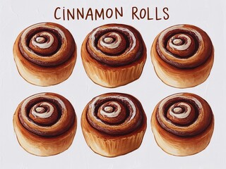 Fototapeta premium Cinnamon rolls hand drawn painted painting illustration on plain white background