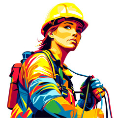 Obraz premium A woman construction worker in a hard hat and safety gear.