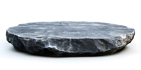 Flat round big hard rock stone podium stage isolated on white background