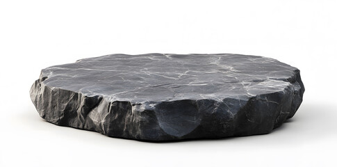Flat round big hard rock stone podium stage isolated on white background