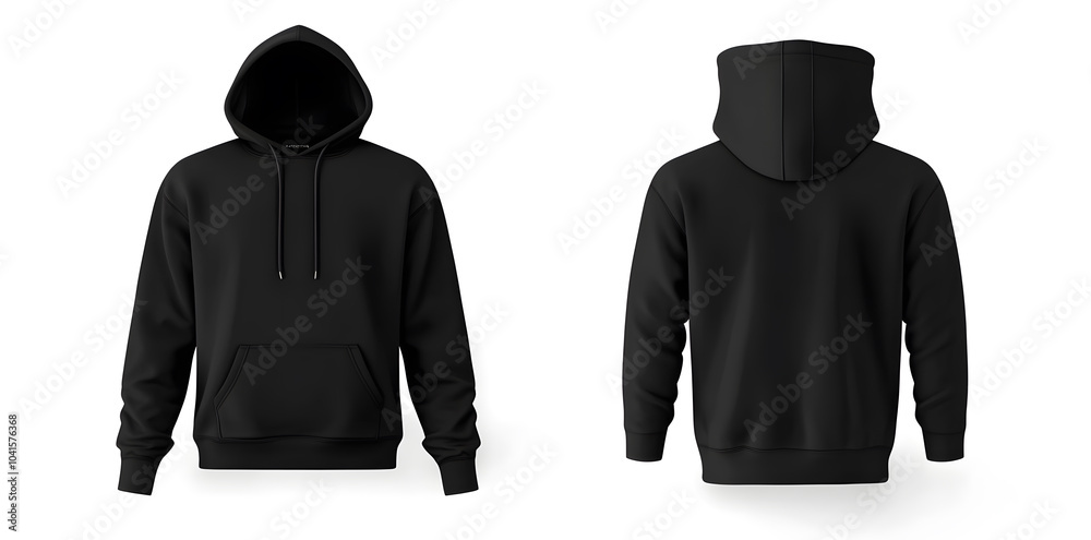 Poster Black hoodie mock up, front and back view, isolated on white background