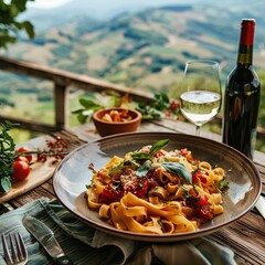 World Vegan Day A Delicious Vegan Pasta Dish with an Italian Countryside View