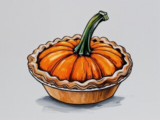 Pumpkin pie hand drawn painted painting illustration on plain white background
