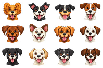 Obraz premium Collection of cartoon style dog faces isolated on white background
