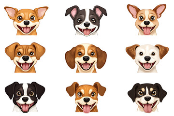 Obraz premium Collection of cartoon style dog faces isolated on white background