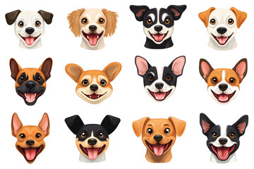 Fototapeta premium Collection of cartoon style dog faces isolated on white background