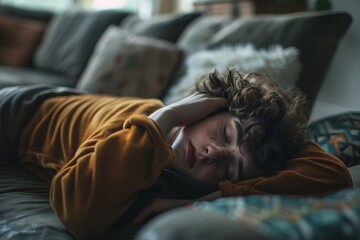 Obraz premium Young Man Sleeping on Couch