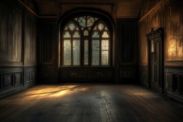 Creepy Haunted House Interior. Dark and Abandoned Old Building with Light Through Window